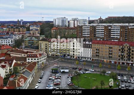 Verkehr in Göteborg Haga und Luftpanorama, Schweden, Göteborg Stockfoto