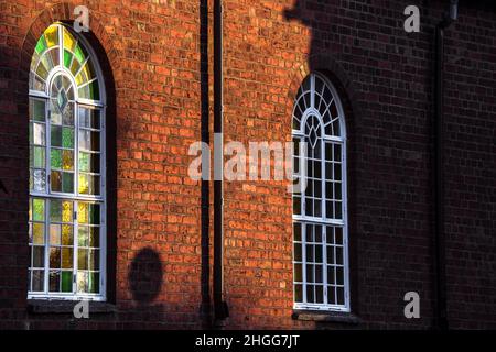 Kirka stieg Fenster Detail der Masthugg lutherischen evangelischen Kirche in Göteborg, Schweden, Göteborg Stockfoto