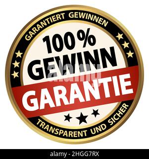 eps-Vektordatei. Runde Taste für Geschäfts- und Werbezwecke, isoliert auf weißem Hintergrund. Mit Text 100% Gewinngarantie Stock Vektor