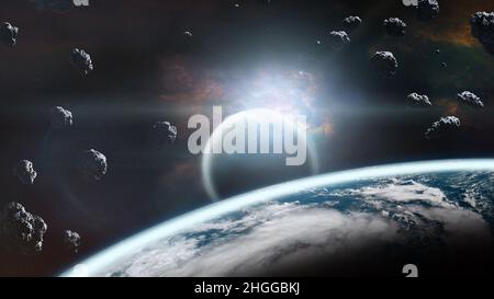 In der Erdumlaufbahn. Elemente dieses Bildes, die von der NASA eingerichtet wurden. Stockfoto