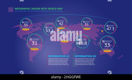 Modernes Infografik-Design mit Weltkarte in Perspektive Stock Vektor