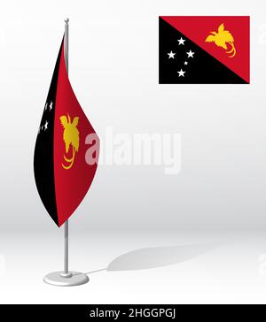 PAPUA-NEUGUINEA Flagge auf Fahnenmast für die Registrierung einer feierlichen Veranstaltung, Treffen mit ausländischen Gästen. Tag der nationalen Unabhängigkeit von NEUGUINEA. Realistische 3D V ect Stock Vektor