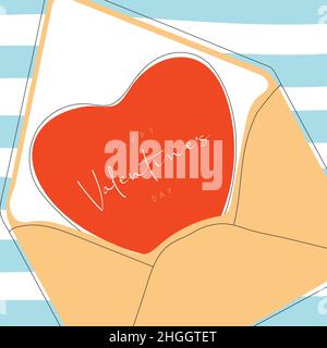 Valentinstags-Grußkarten-Konzeptvorlage in flachem Design, mit Handzeichnungen und Schriftzügen Stock Vektor