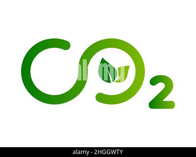 Kohlendioxid-Symbol mit Blättern. Unendlich CO2 Zeichen. Konzept zur CO2-Neutralität. Durchgehende Schleife. Emissionsfrei. Umweltschutz. Logo-Vektor Stock Vektor