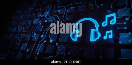 Futuristisch Digital Musical Symbol Note Illustration Sound Melodie Konzept Stockfoto