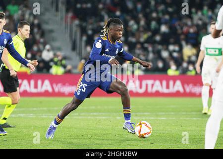 Elche, Alicante, Spanien. 20th Januar 2022. Eduardo Camavinga von Real Madrid während des spanischen Pokals, Copa del Rey, Runde des Fußballspiels 16 zwischen Elche CF und Real Madrid am 20. Januar 2022 im Martinez Valero Stadion in Elche, Alicante, Spanien - Foto: IRH/DPPI/LiveMedia Kredit: Unabhängige Fotoagentur/Alamy Live News Stockfoto