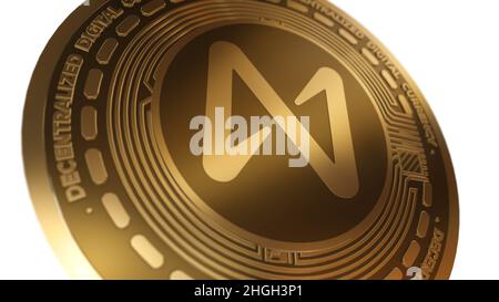 Golden Cryptocurrency of Near Protocol Sign isoliert auf weißem Hintergrund Stockfoto