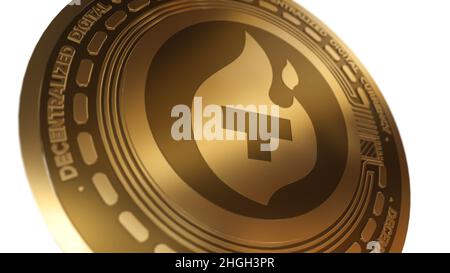 Golden Cryptocurrency of Theta Fuel TFUEL Sign isoliert auf weißem Hintergrund Stockfoto