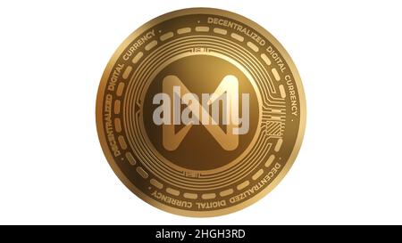 3D Rendering von Gold Near Protocol Cryptocurrency Sign isoliert auf weißem Hintergrund Stockfoto