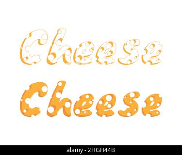 Käse Buchstaben aus Käse mit Löchern, schöne Aufschrift Käse . Isoliert, Fichtenhintergrund. Vektorgrafik Stock Vektor