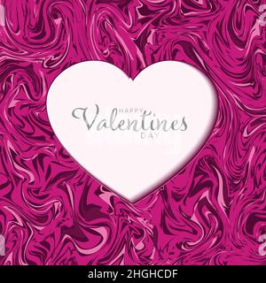 Happy Valentines Day Kartenvorlage aus rosa Marmor - weiße herzförmige Konzeptdarstellung auf einem rosa abstrakten Hintergrund mit Happy Valentines Day Text Stock Vektor