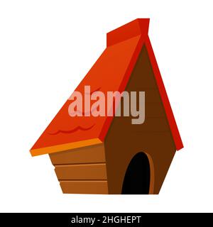 Doghouse - modernes flaches Design einzelnes isoliertes Objekt. Ordentliches, detailliertes Bild eines Haustierhauses aus Holz im Freien mit einem leuchtend orangefarbenen Dach. Klassischer Zwinger, der p Stock Vektor