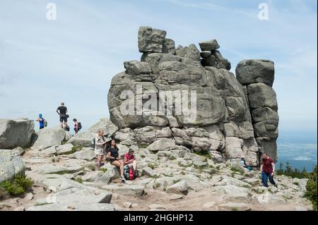 Auf dem Weg nach Śnieżka, Woiwodschaft Niederschlesien, im Südwesten Polens, Europa Stockfoto