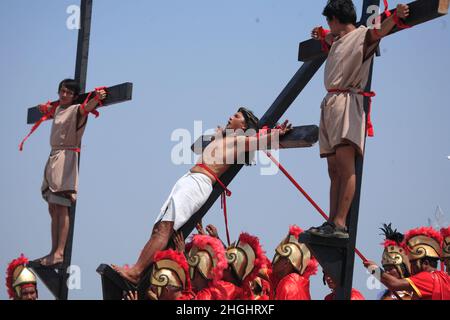 Kreuzigung auf den Philippinen, San Pedro Cutud, San Fernando Stockfoto