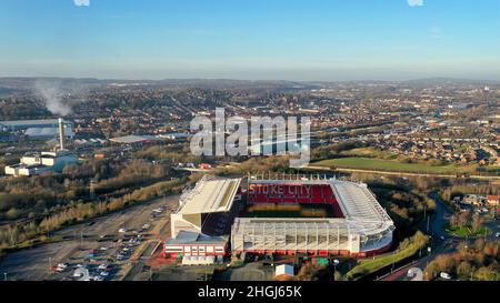 Luftaufnahme des Britannia Stadions, Stoke City Football Club, Stoke on Trent, Großbritannien, Großbritannien Stockfoto