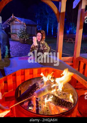 Kinder im Fire Pit Barbecue Stockfoto