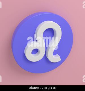 Dreidimensionale Symbole von Tierkreiszeichen. Das Symbol ist Löwe. Weißes Sternzeichen auf einem blauen Zylinder auf einem rosa Hintergrund. 3D Rendern. Stockfoto