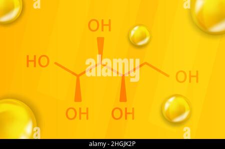 Chemische Formel für Xylitol. Xylitol 3D realistische chemische Molekülstruktur Stock Vektor
