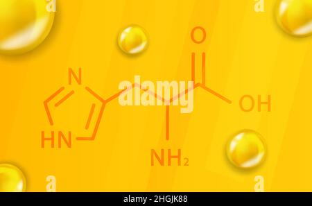Histidin chemische Formel. Histidin 3D realistische chemische Molekülstruktur Stock Vektor