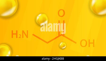 Glycin chemische Formel. Glycin 3D realistische chemische Molekülstruktur Stock Vektor