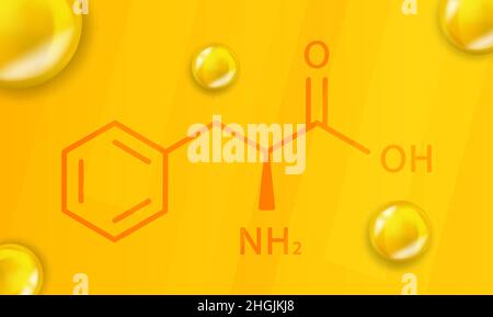 Phenylalanin chemische Formel. Phenylalanin 3D realistische chemische Molekülstruktur Stock Vektor