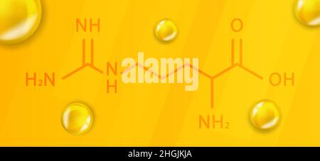 Chemische Formel für Arginin. Arginin 3D realistische chemische Molekülstruktur Stock Vektor