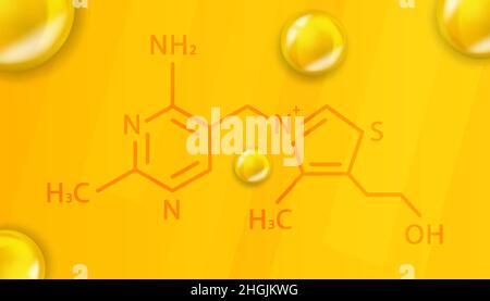 Vitamin B1 chemische Formel. Vitamin B1 realistische chemische Molekülstruktur Stock Vektor
