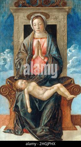 Madonna in trono che adora il Bambino dormiente - 1475 - tempera su tavola 120 x 63 cm - Bellini Giovanni Stockfoto