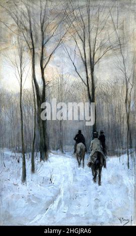 Riders in the Snow in the Haagse Bos - 1879 - acquisello e matuta auf Carta 44,1 x 26,7 cm - Mauve Anton Stockfoto