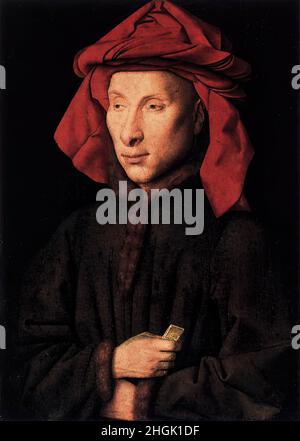 Ritratto di Giovanni Arnolfini - Öl auf Holz 29 x 20 cm - Van Eyck Jan Stockfoto