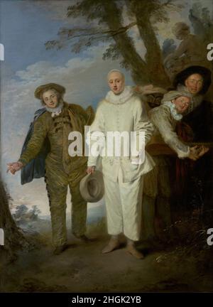 Die italienischen Komiker - 1720c. - Öl auf Leinwand 128,9 x 93,3 cm - Watteau Antoine Stockfoto