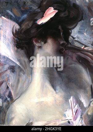 Boldini Giovanni - Privatsammlung - Busto di giovane donna su fondo rosa - 1912c. - Öl auf Leinwand 50 x 38 cm - Stockfoto