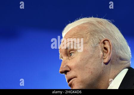 Washington DC, USA. 21st Januar 2022. US-Präsident Joe Biden spricht am 21. Januar 2022 vor dem jährlichen Wintertreffen der Bürgermeister 90th in Washington, DC. Foto von Yuri Gripas/UPI Credit: UPI/Alamy Live News Stockfoto