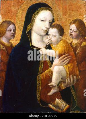 Ambrogio da Fossano, genannt il Bergognone - Die Jungfrau mit Kind und zwei Engel Stockfoto