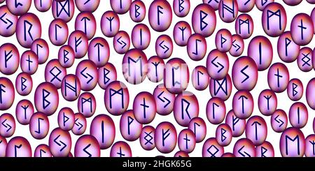 Rosa Runen nahtlos Ethno-Muster. Runenalphabet, Futhark. Alte nordische okkulte Symbole, schwarze wikinger Buchstaben geschnitzt in Stein, Rune Schrift. Design für Stock Vektor