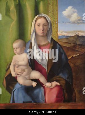 Madonna col bambino - Öl auf Holz 94×73 cm - mwxBellini Giovanni Stockfoto