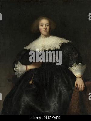 Porträt einer jungen Frau mit einem Fächer - 1633 - Öl auf Leinwand 125,7 x 101 cm - Rembrandt Stockfoto