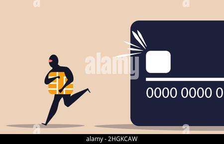 Kreditkarten-Phishing mit sicherer Geld- und Identitätsnummer. Datenschutz und Angriff Online Vektor Illustration Konzept. Betrug Privatsphäre Finanzen und Fr. Stock Vektor