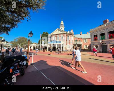 Orlando, FL USA - 25. November 2020: Die Hall of Presidents Show im Walt Disney World Magic Kingdom in Orlando, Florida. Stockfoto