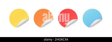Buntes Papier rund Aufkleber Set mit einem gefalteten Kanten. Leere Vorlagen eines Preisschildes. Realistische Vektoraufkleber Stock Vektor