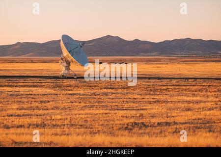 Ein eineinziges Radioteleskop am Karl G. Jansky Very Large Array in der Ebene von San Agustin, New Mexico Stockfoto