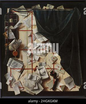 Cornelius Norbertus Gijsbrechts - Trompe l ' oeil. Board-Partition mit Brief Rack und Notenheft Stockfoto