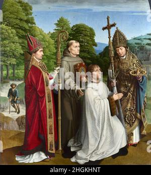 Canon Bernardijn Salviati und drei Heilige - 1501c. - Öl auf Holz 103,4 x 94,3 cm - David Gerard Stockfoto