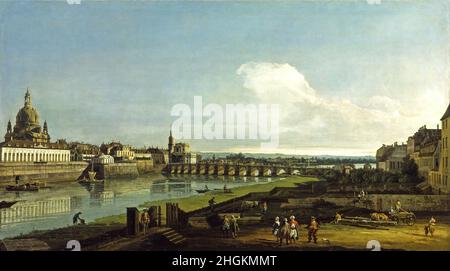 Bernardo Bellotto, il Canaletto - Blick Auf Dresden Mit der Frauenkirche (North Carolina Museum of Art) Stockfoto