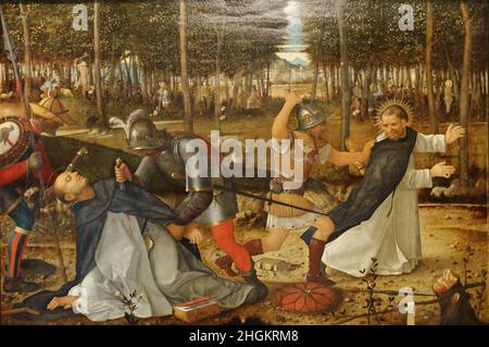 Die Attentat auf den heiligen Peter Martyr - olio e tempera su tavola 67 x 100 cm - Bellini Giovanni Stockfoto