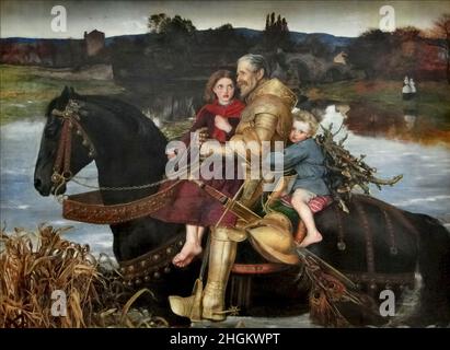 Millais John Everett - Privatsammlung - Ein Traum der Vergangenheit, Sir Isumbras an der Ford - 1857 - Öl auf Holz 27,3 x 36,5 cm - Stockfoto