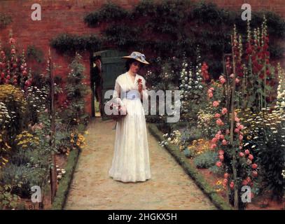 Leighton Edmund Blair - Private Collection - Lady in a Garden- unbekanntes Datum - Öl auf Leinwand keine Infos - Stockfoto