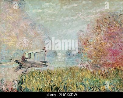 Monet Claude - Privatsammlung - das Atelierboot, auf der seine - 1875 76 - Öl auf Leinwand 55 x 74 cm Stockfoto