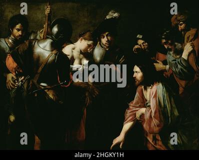 Valentin de Boulogne - Christus und die Ehebrecherin Stockfoto