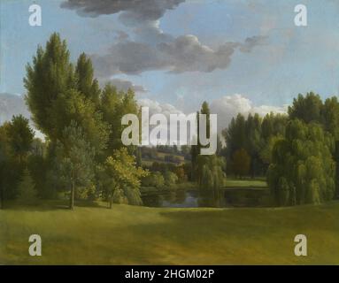 Bidauld Jean-Joseph-Xavier - Collezione Privata - Landschaft mit Bäumen um einen kleinen Teich und Wolken darüber- unbekanntes Datum - Öl auf Leinwand 32,5 x 40,7 cm - Stockfoto